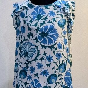 LOFT Blue Floral Ruffle Sleeve Camisole
